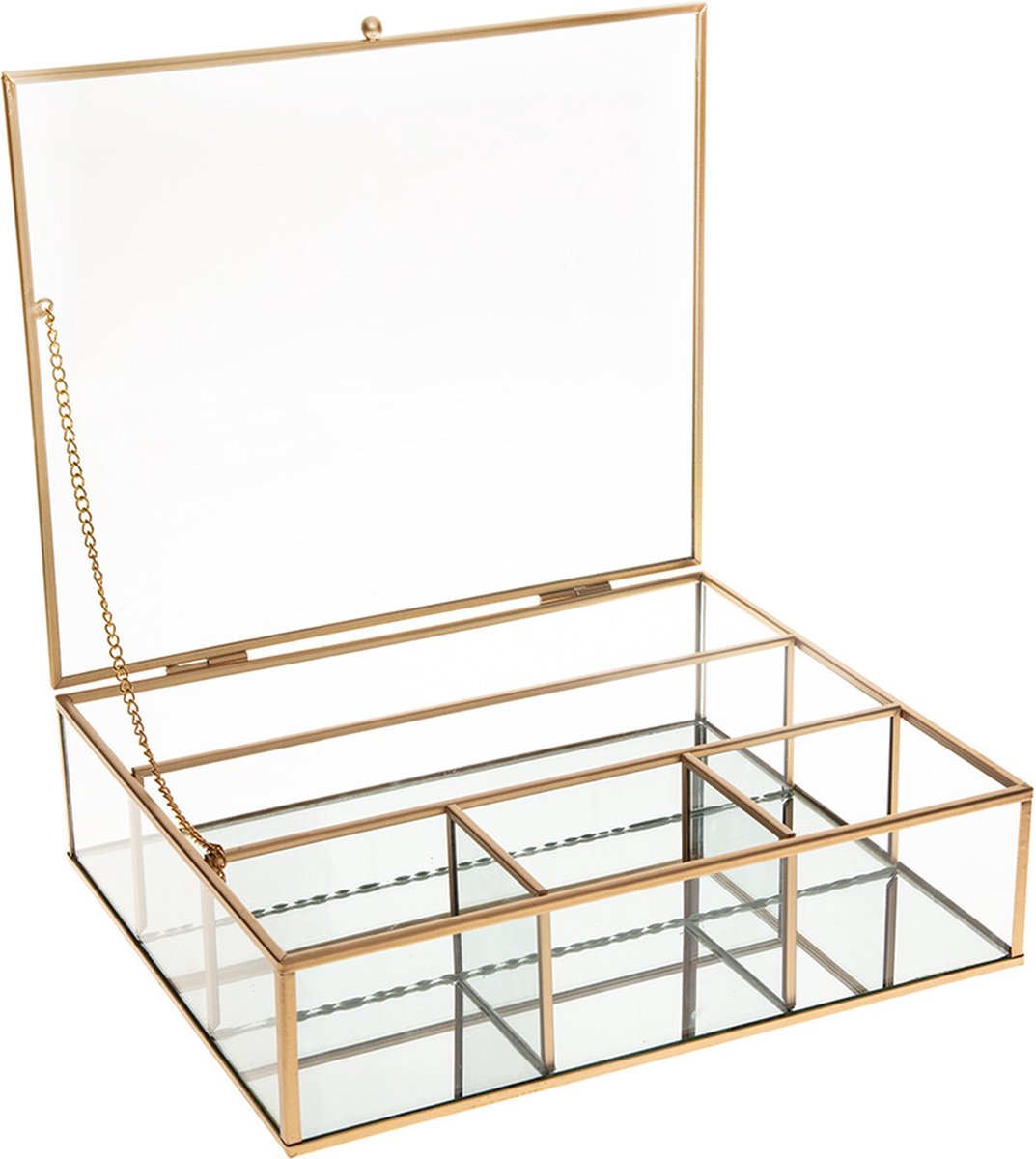 Atmosphera glazen sieradendoos met gouden frame – large, 27 x 22,5 x 7 cm