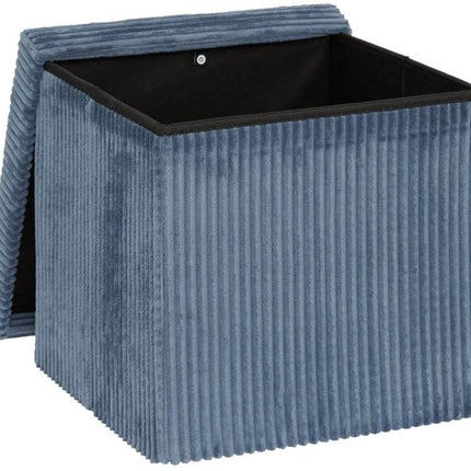 Hocker / Sitzpouf Essestial Ribcord - faltbar - blau - MDF/Polyester - 38 x 38 cm - mit Stauraum - zusätzliche Sitzgelegenheit