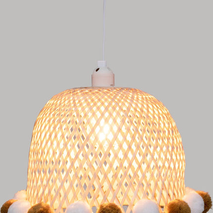 Kinderlampe/Hängelampe Bambus mit Pompons - Ø28xH20cm