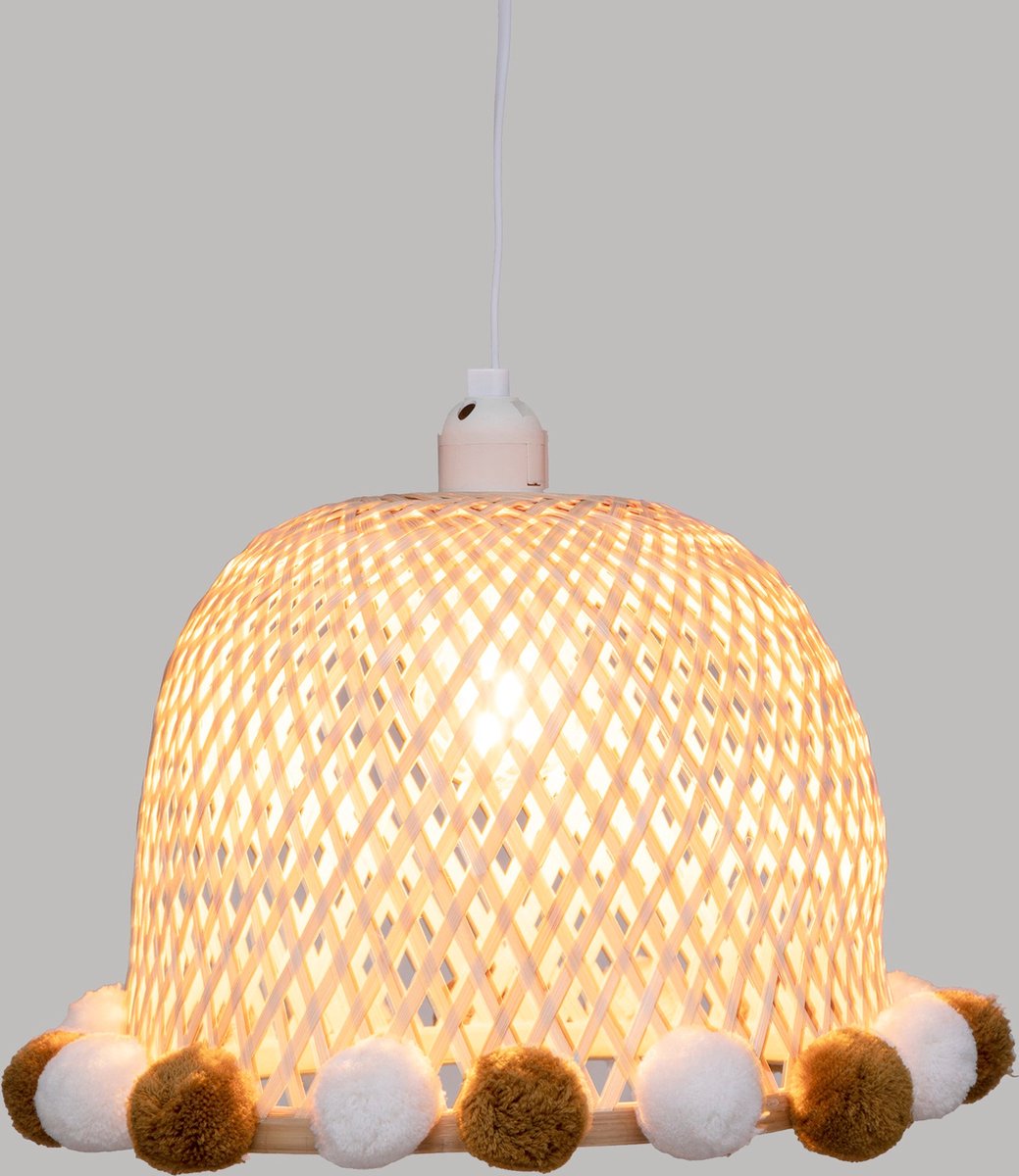 Kids' children's lamp/Pendant lamp bamboo with pom-poms - Ø28xH20cm