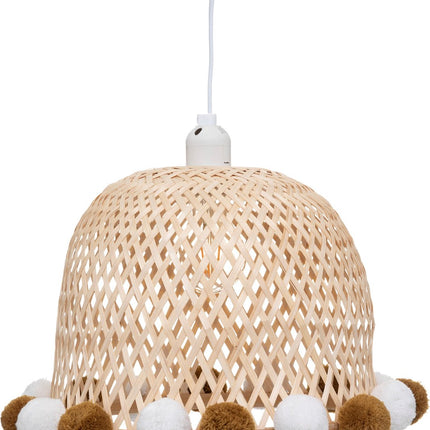 Kinderlampe/Hängelampe Bambus mit Pompons - Ø28xH20cm