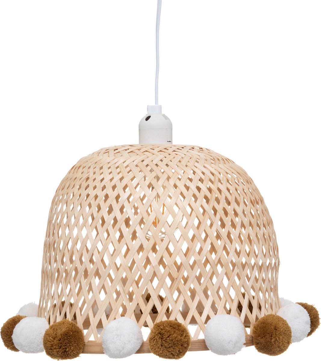 Kids' children's lamp/Pendant lamp bamboo with pom-poms - Ø28xH20cm