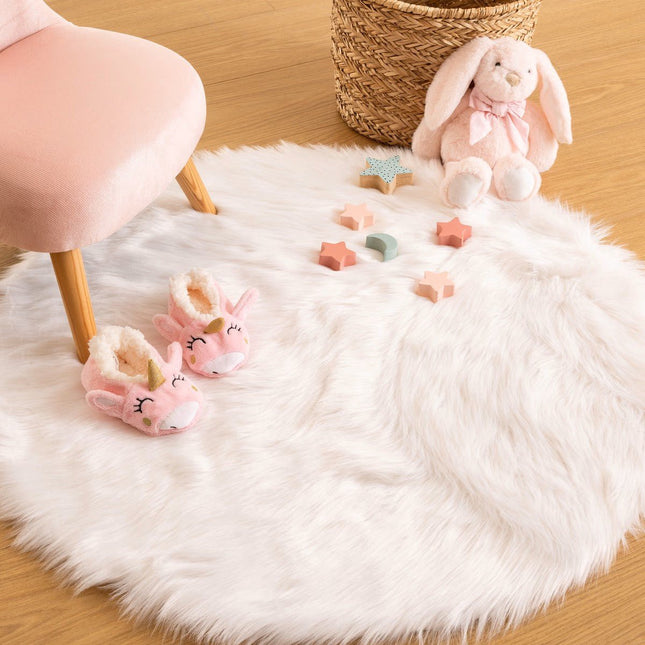 Atmosphera Kinder-Teppich aus Kunstfell – Ø 90 cm – Weiß