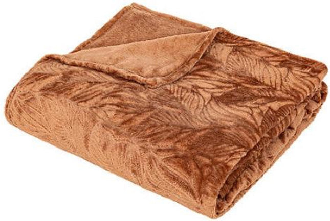Plaid - Terracotta - Fleece-plaid met palmblad patroon - Deken - 180x230cm