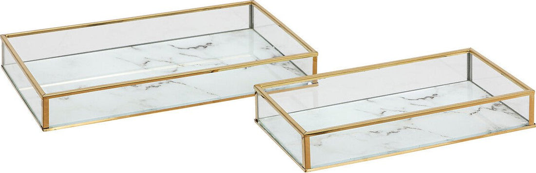 Atmosphera Rosio bakjes set van 2 – rechthoekig, marmereffect wit