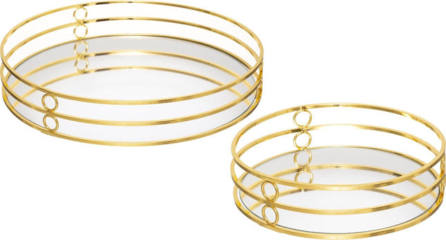 Atmosphera Set van 2 dienbladen spiegel - ijzer dienblad - D20/30cm