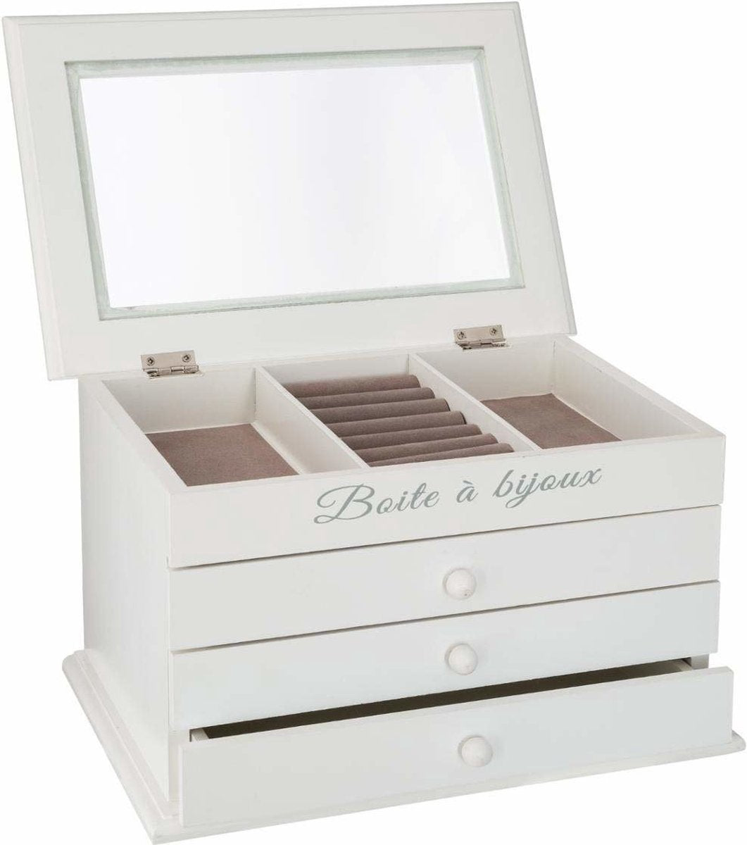 Boîte à bijoux, blanche, avec 3 tiroirs