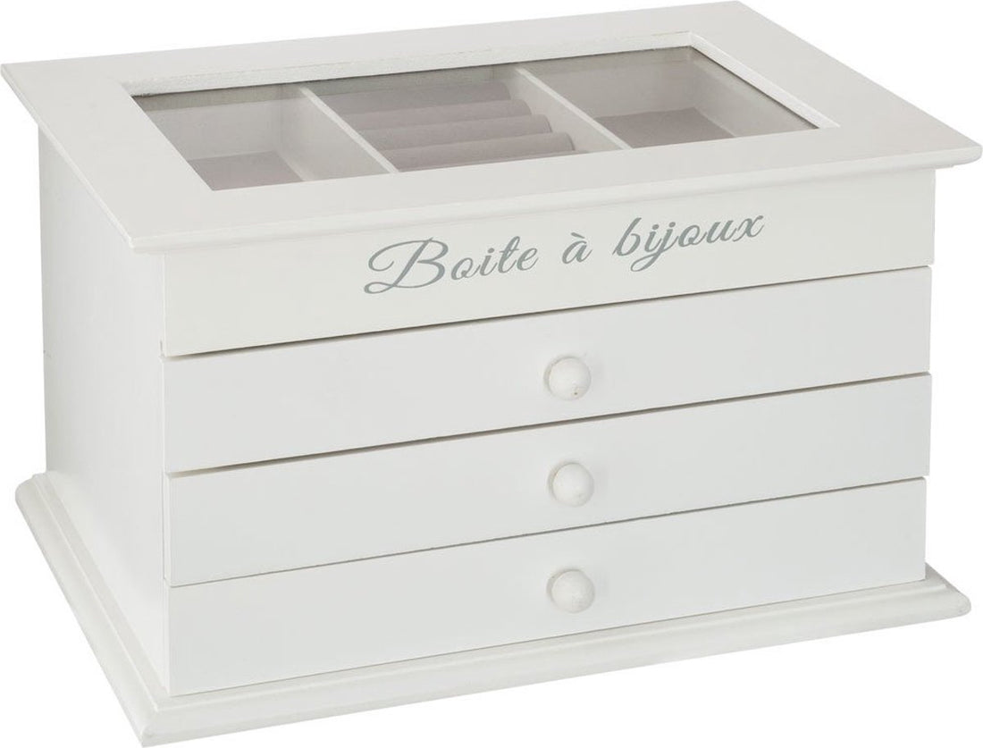 Boîte à bijoux, blanche, avec 3 tiroirs