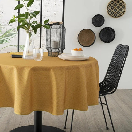 Tischdecke aus Polyester rund Durchmesser 180 cm - Ethno-Print ockergelb - Esstisch Tischwäsche