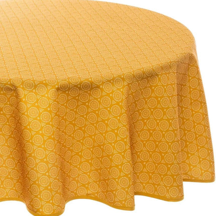 Tischdecke aus Polyester rund Durchmesser 180 cm - Ethno-Print ockergelb - Esstisch Tischwäsche