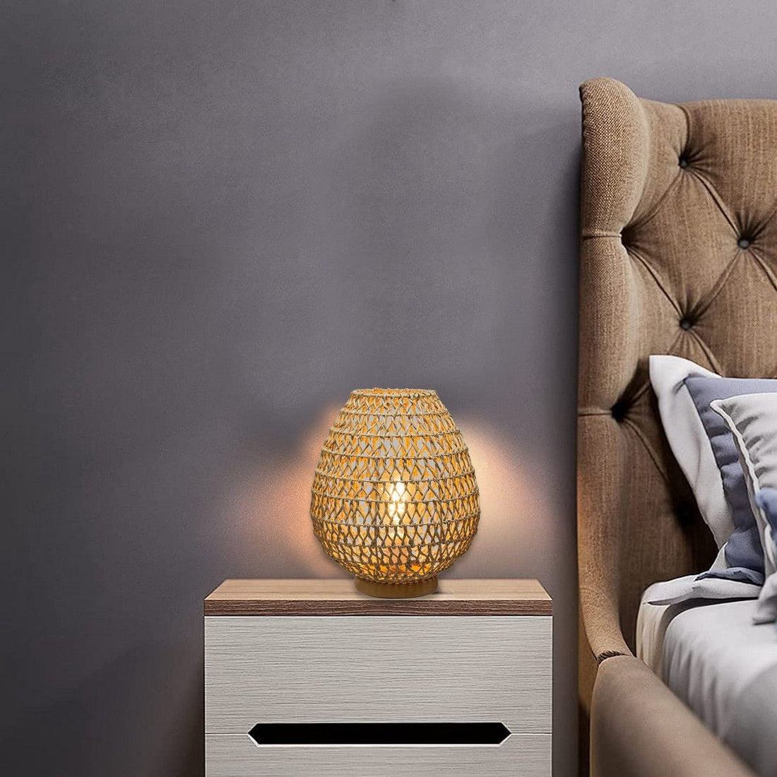 Atmosphera tafellamp Etel – beige, 35,5 cm hoog, met E27-fitting – foto 3