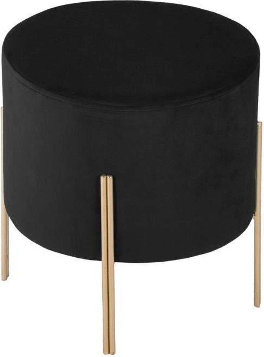 Black velvet pouffe with gold legs - Stool - Velvet - Velour