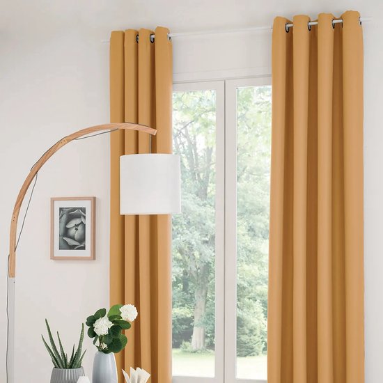 Atmosphera Verdunkelungsvorhänge - 2er Set - B135 x L240 cm - Ocker - Faltengardinen - mit Ringen - fertig zum Aufhängen