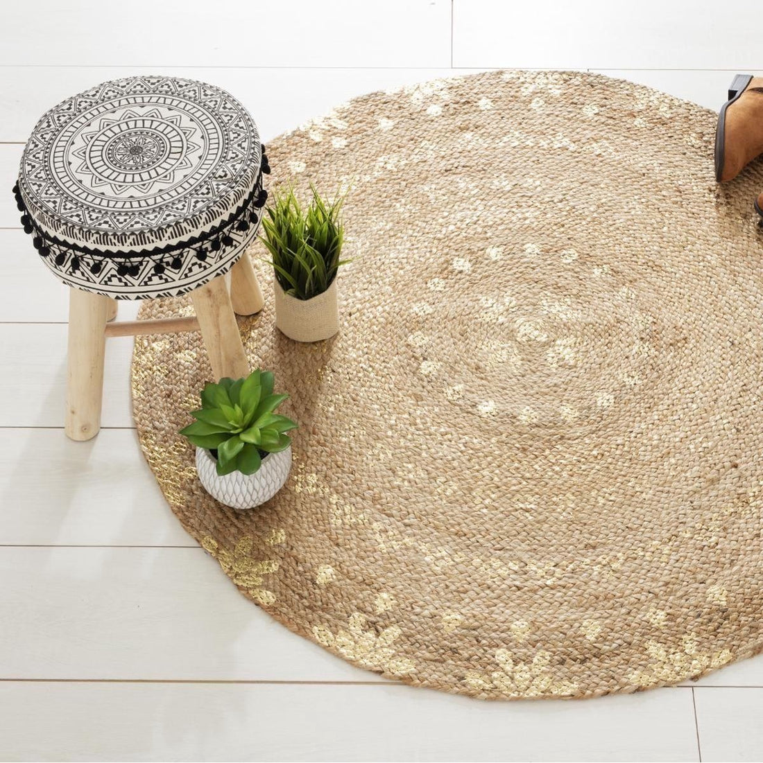 Atmosphera rond vloerkleed van jute met goudkleurige accenten – Ø 115 cm – foto 2