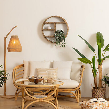 Atmosphera Wandregal/Wandboard Aria - braun - Rattan - Ibiza-Stil - 3 Ablagen - D58 x 12 cm