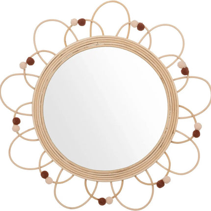Wandspiegel - Blume - Rattan - D38 cm - Bohemian/Boho-Spiegel