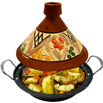 Tajine Steingut und Gusseisen Induktion | Griffe | Geeignet für 4-8 Personen - Alle Herdarten | Ø 30cm