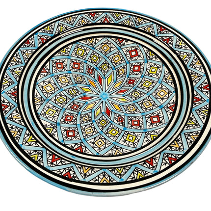 Schaal aardewerk 35 cm turquoise blauw met verschillende kleuren