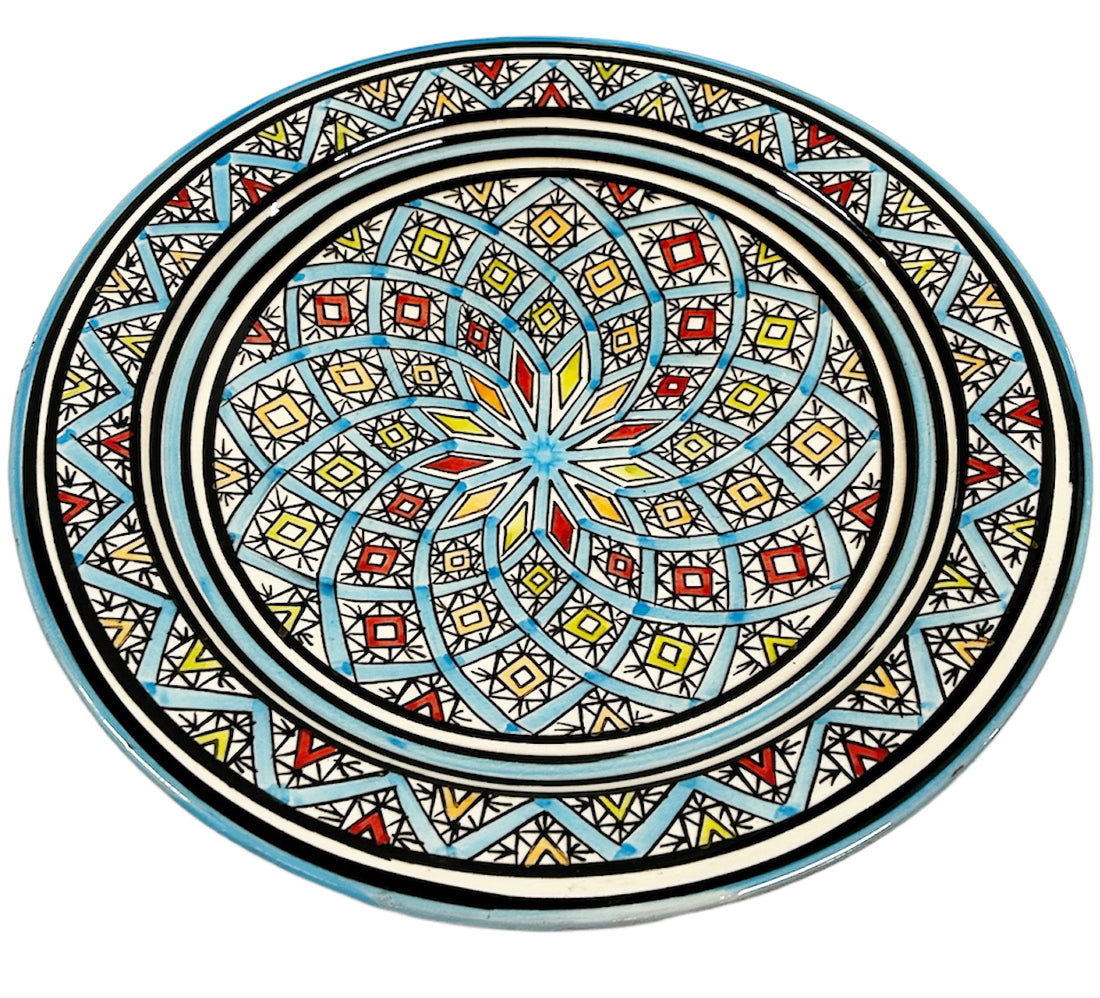 Earthenware bowl 35 cm turquoise blue with various colors