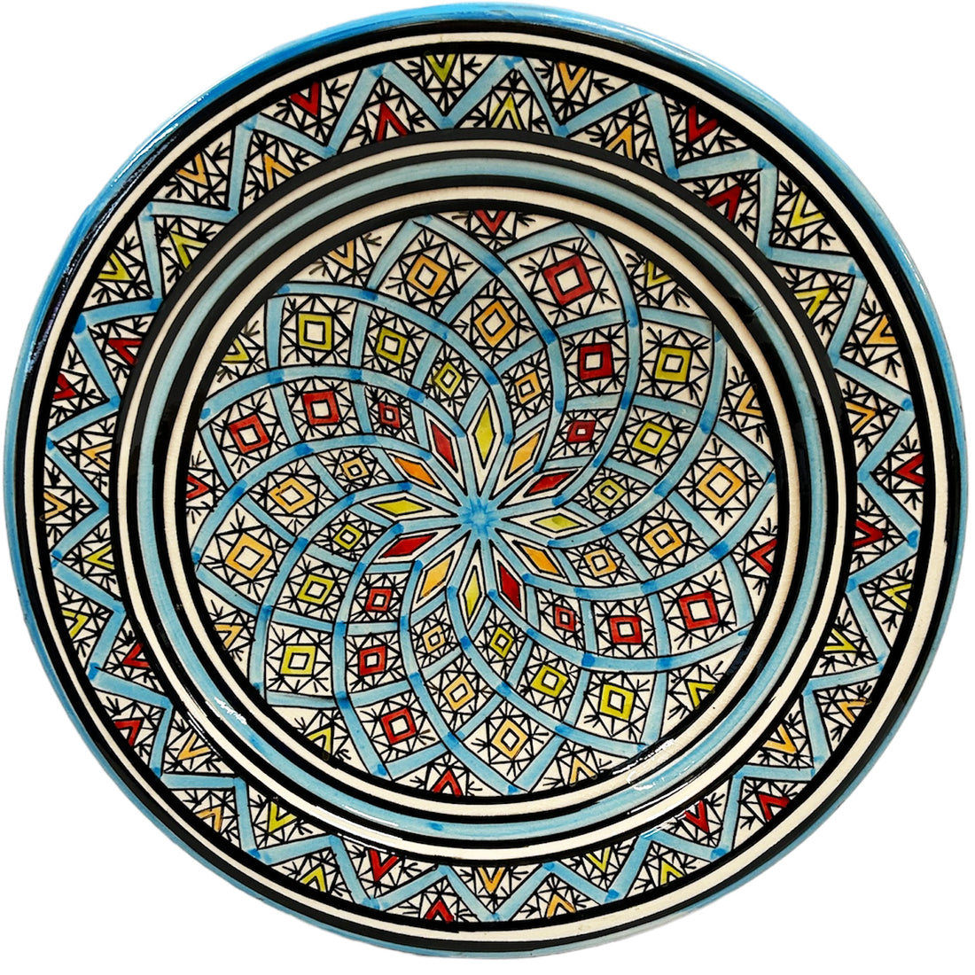Earthenware bowl 35 cm turquoise blue with various colors