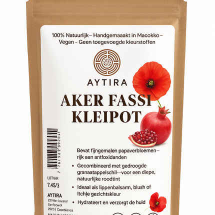 Aytira Aker Fassi Kleipot – 100% Natuurlijke Marokkaanse Lippen- & Gezichtskleuring