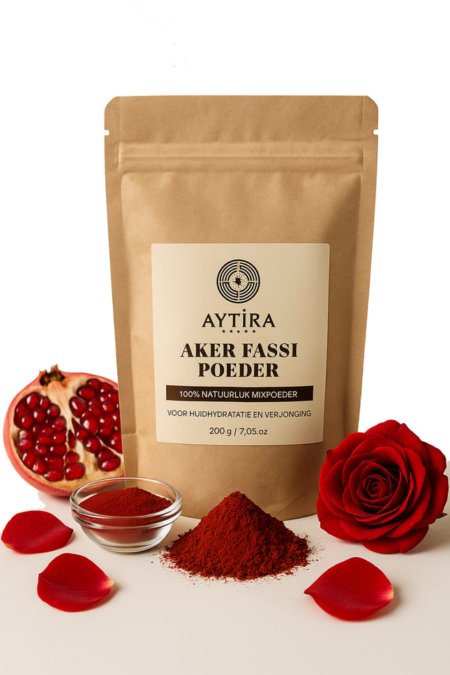 Aytira Aker Fassi Poeder 200g – 100% Natuurlijk Rozen- en Granaatappelschilpoeder – Voor Hydratatie & Verjonging
