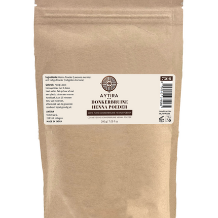 Aytira Dunkelbraunes Henna Pulver – 100% Natürliche Haarfärbung – 200g – Lawsonia & Indigo – Vegan und Chemiefrei