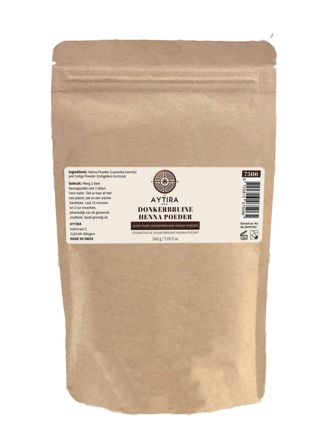 Aytira Dunkelbraunes Henna Pulver – 100% Natürliche Haarfärbung – 200g – Lawsonia & Indigo – Vegan und Chemiefrei
