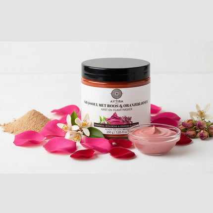 AYTiRA Ghassoul mit Rose & Orangenblüte – gebrauchsfertige Gesichtsmaske – 200 g – natürliche Rhassoul-Tonerde – feuchtigkeitsspendend & klärend