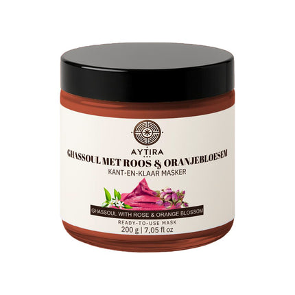 AYTiRA Ghassoul mit Rose & Orangenblüte – gebrauchsfertige Gesichtsmaske – 200 g – natürliche Rhassoul-Tonerde – feuchtigkeitsspendend & klärend