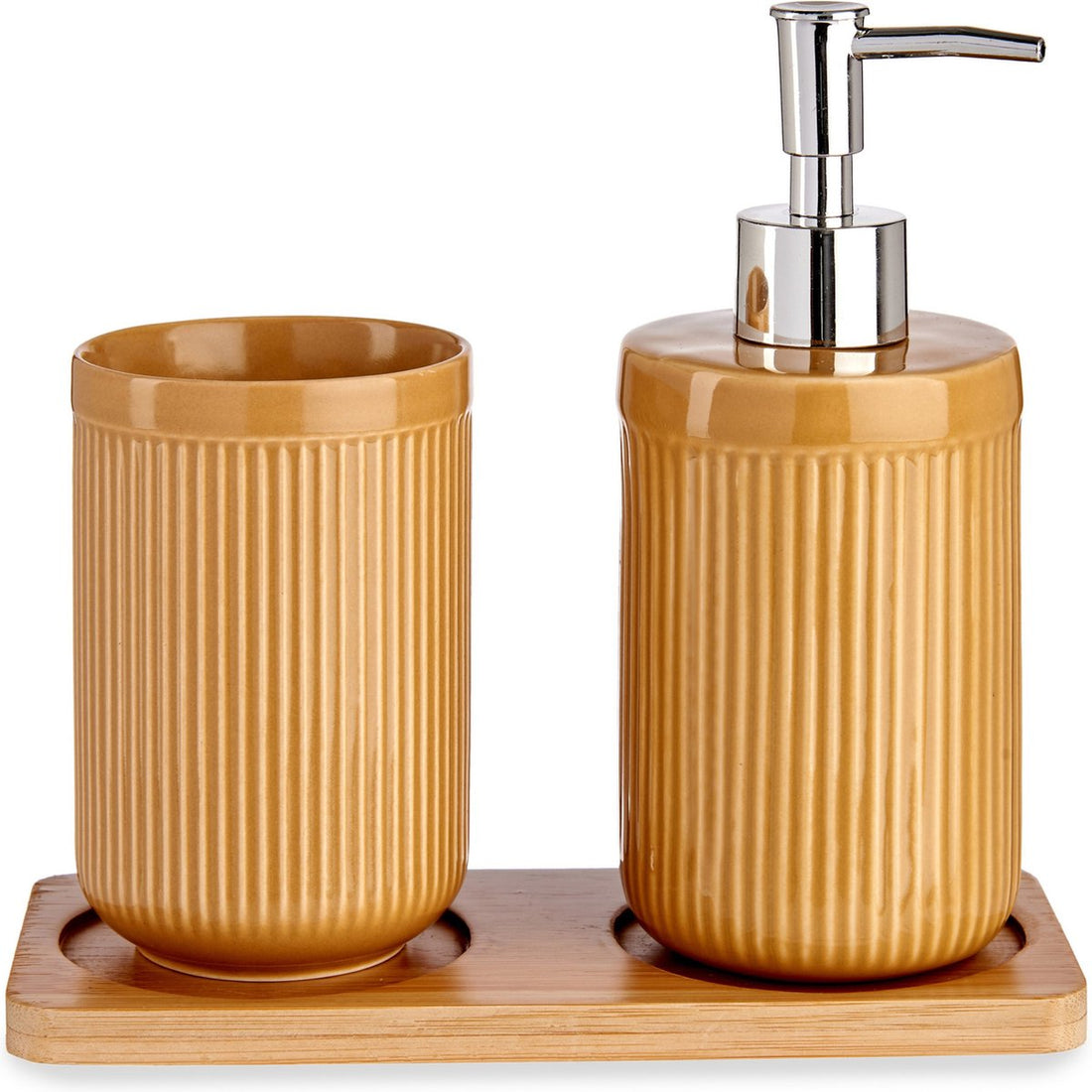 Bamboo and Ceramic Bathroom Accessory Set