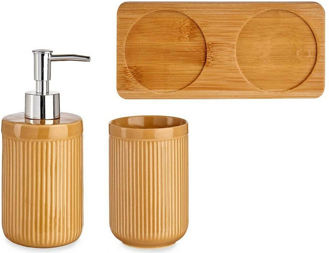 Bamboo and Ceramic Bathroom Accessory Set