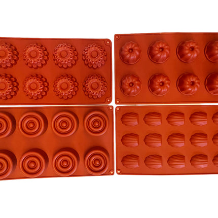 Antihaft Silikon Backformen Set 4tlg. gemischt