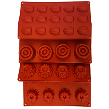 Antihaft Silikon Backformen Set 4tlg. gemischt