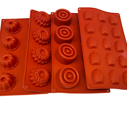 Antihaft Silikon Backformen Set 4tlg. gemischt