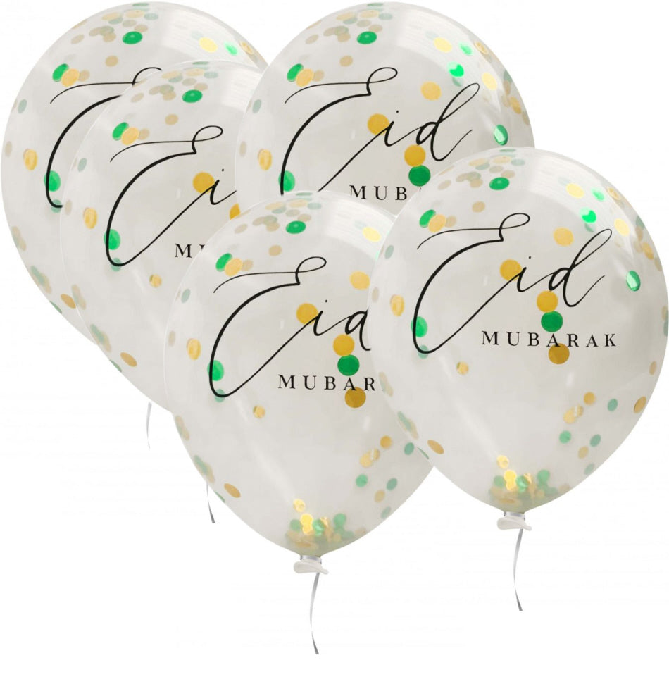 Eid Mubarak balloons mint green confetti (5 pieces)