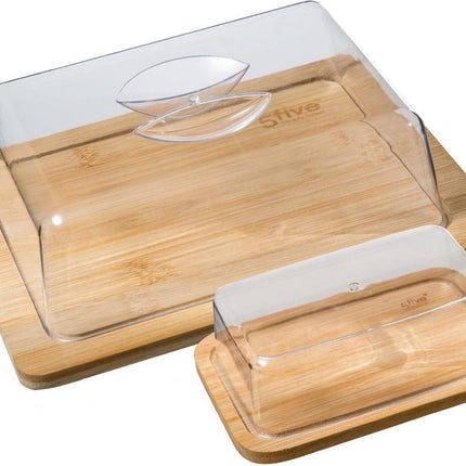 Bambus-Käsebrett-Set mit Käseglocke und Käsebox