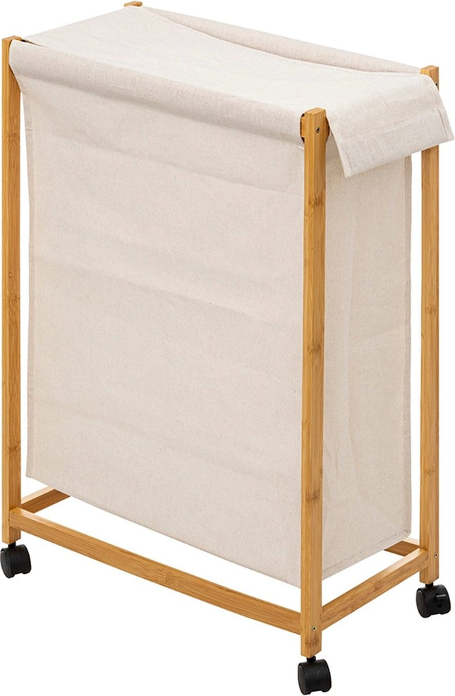 Bamboe Wasmand op wieltjes 52L - 55x28x80cm - Beige