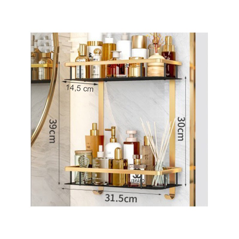 Bathroom shelf - Wall rack - Gold/Black