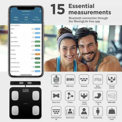 Klausberg Slimme Digitale Elektronische Personen Weegschaal met lichaamsanalyse - personenweegschaal met app - Gewicht en BMI - Ssmart scale vetpercentage WIT