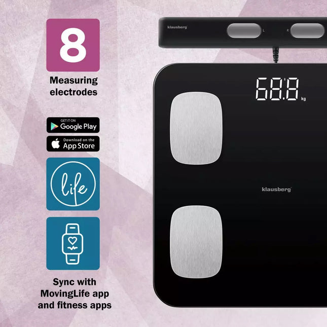 Klausberg Smarte digitale elektronische Personenwaage mit Körperanalyse – Personenwaage mit App – Gewicht und BMI – Smart Scale Körperfettanteil