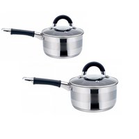 2 x steelpan / sauspan - steelpan met deksel - Ø16 en Ø18 cm - RVS - 1, 5 liter en 2. 1 liter