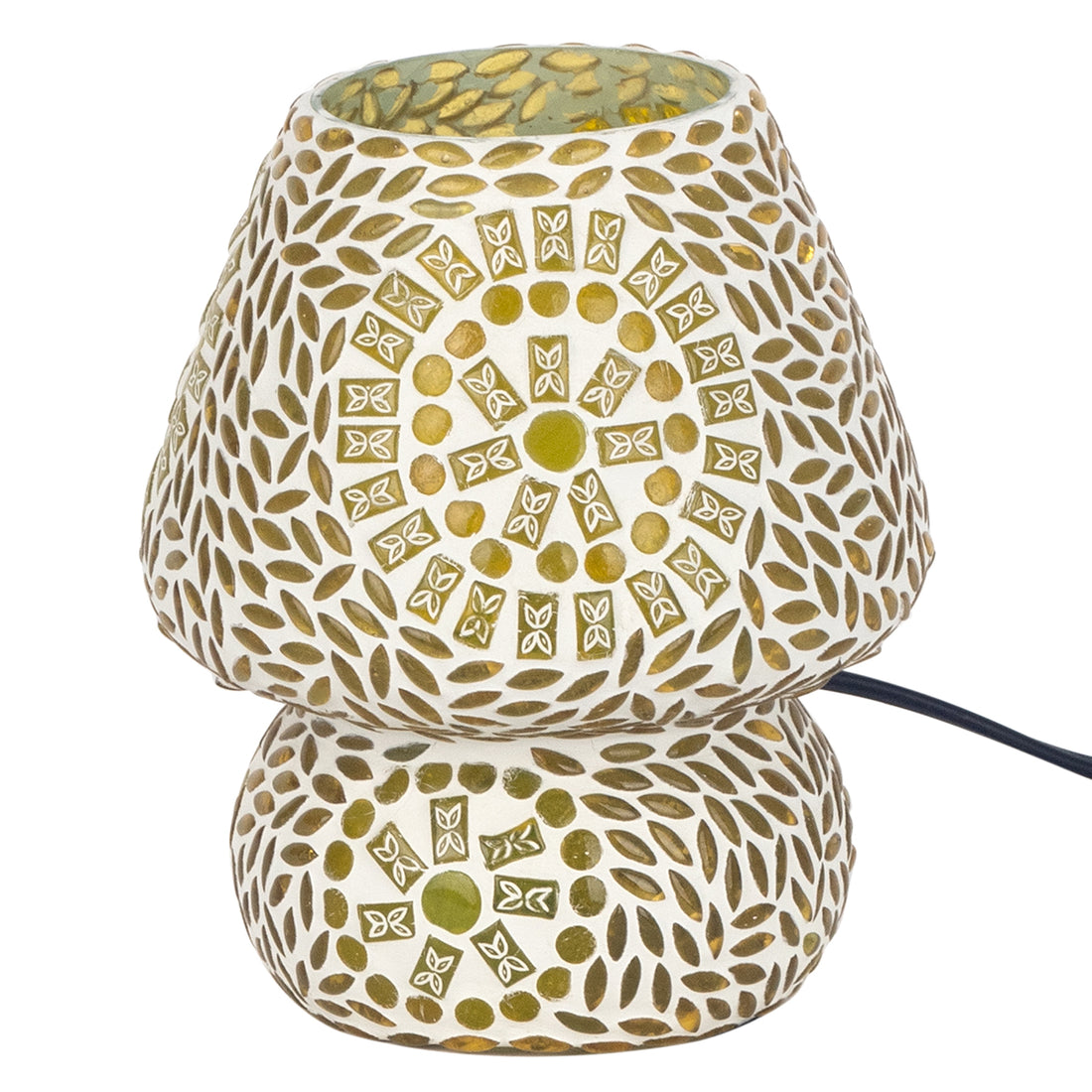 Lampe de table en mosaïque de fleurs beige H. 17 cm.