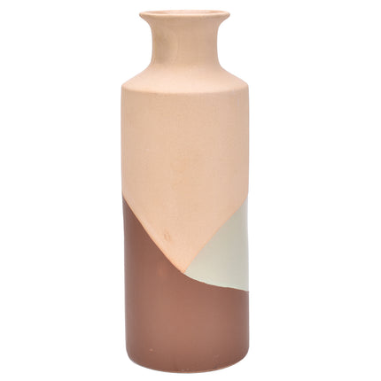 Beige und Braun bemalte Keramikvase - Dekorative Steinzeugvase (32 cm)