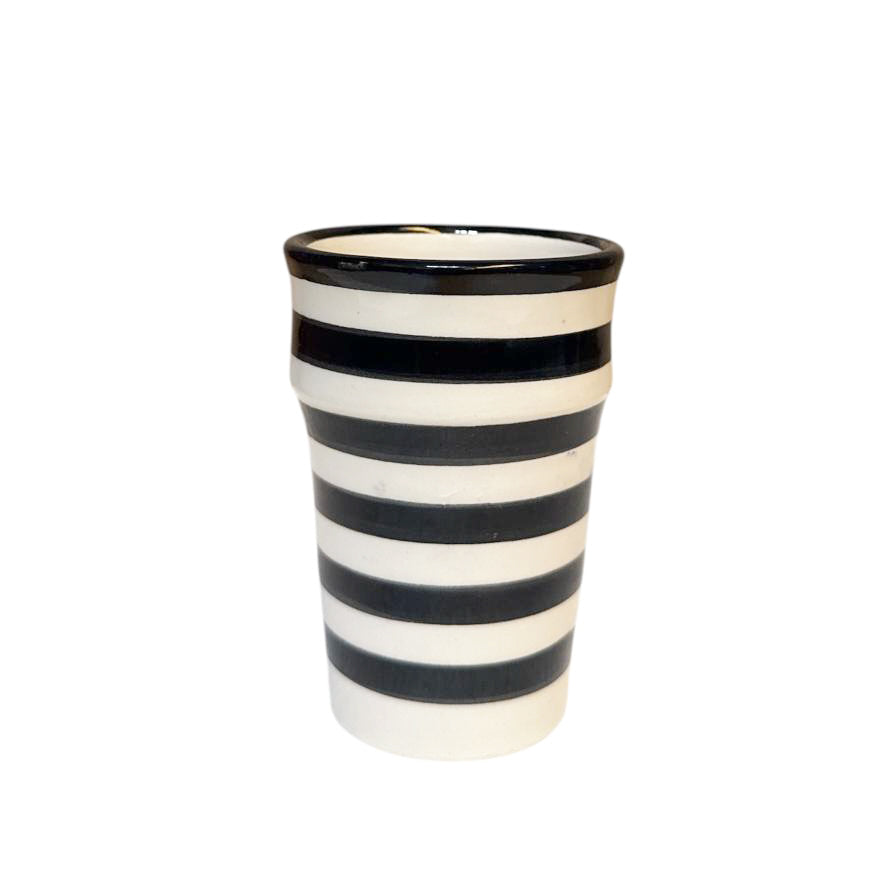Moroccan Cup – Black and White Striped – Handmade Earthenware