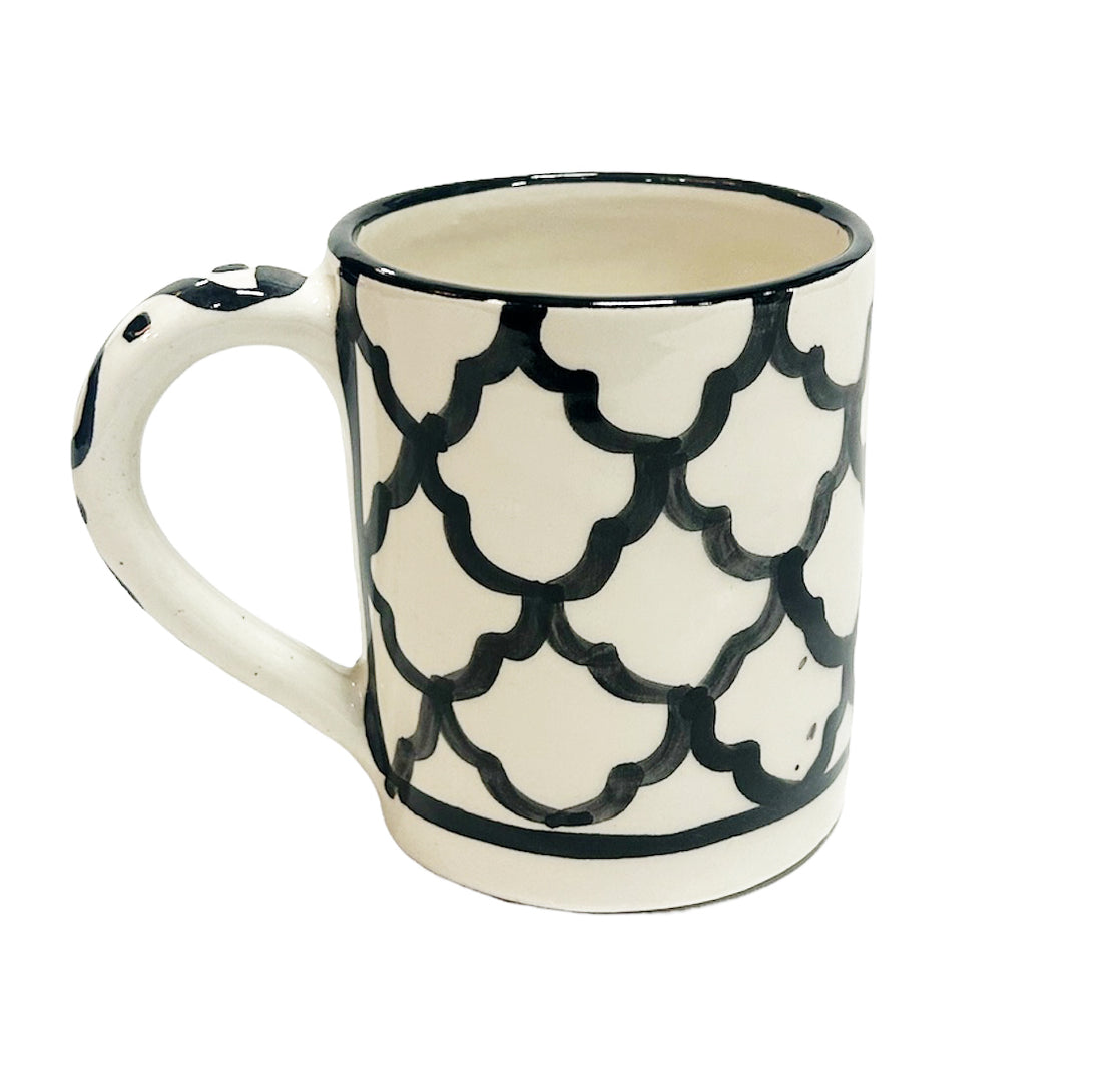 Mug en céramique marocaine Fes Noir et Blanc avec anse