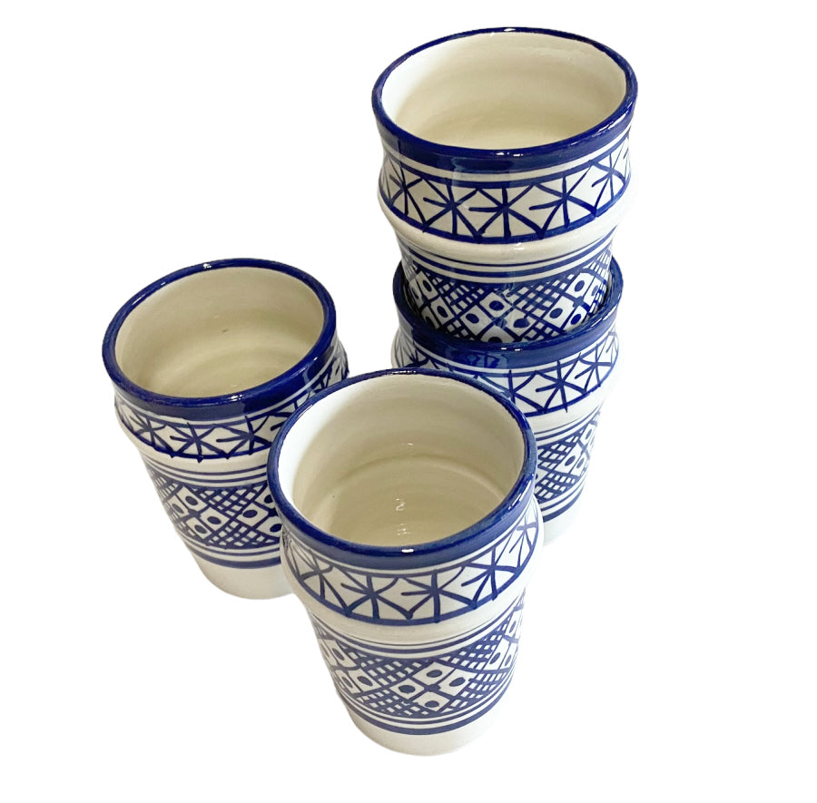 Lot de 4 tasses en céramique de Fès bleu et blanc