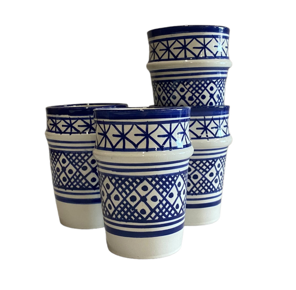 Lot de 4 tasses en céramique de Fès bleu et blanc