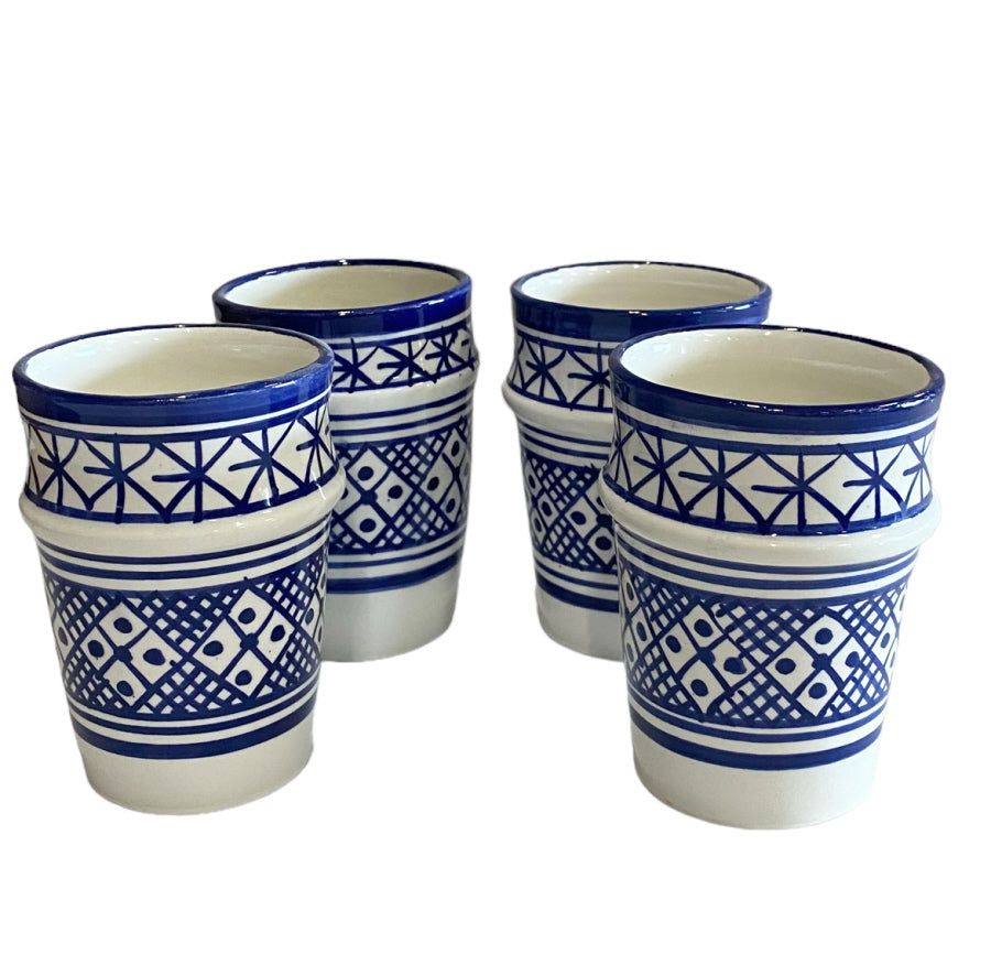 Lot de 4 tasses en céramique de Fès bleu et blanc