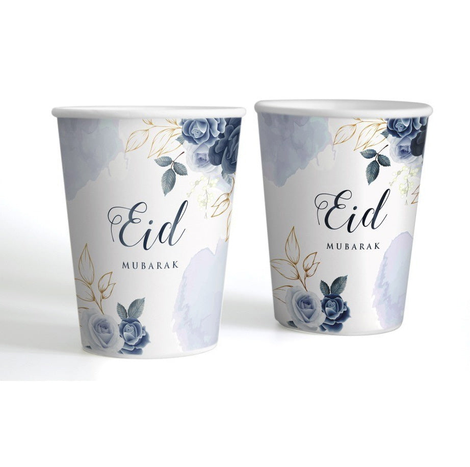 Eid Mubarak Peony Blue cups (set of 6)